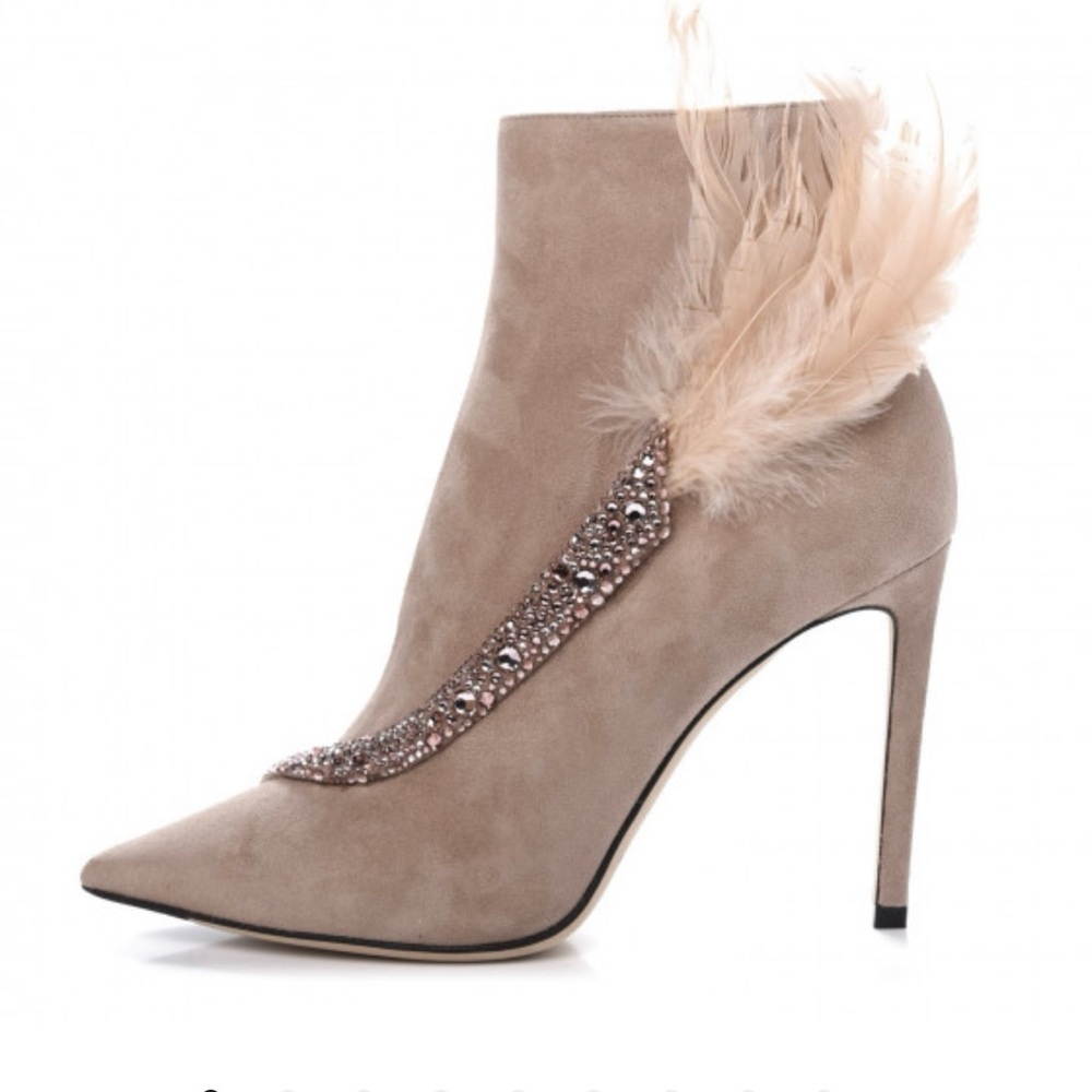 Jimmy Choo Suede Tanya 100 Ankle Boots with Crystal Embellishments